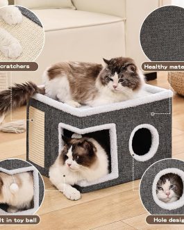 Large Cat Cave Bed with Scratching Pad